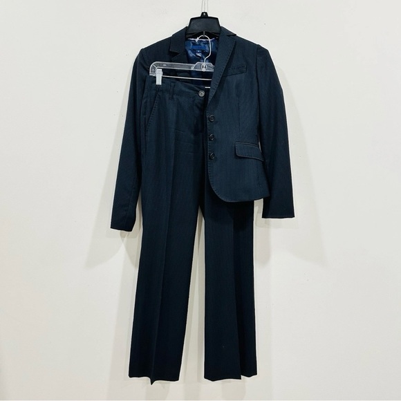 J.Crew Womens Black Stripe Two-Piece Suit Set Size Blazer Pants Size 2 Wool - Picture 2 of 16